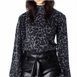 Generation Love Women's Wool Cashmere Leopard Mock Neck Sweater Size Small